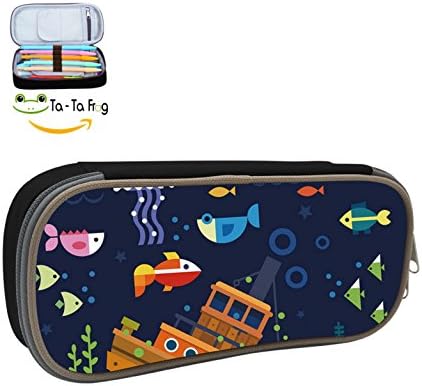 ERNIU Cartoon fish Pencil Case, Homecube Large CapacityPouch Durable Students Stationery Two Big Pockets With Double Zipper