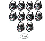 Lixada 10 Packs DMX-512 RGBW LED Stage PAR Light Strobe Professional 8 Channel Party Disco DJ Show 15W AC 100-240V