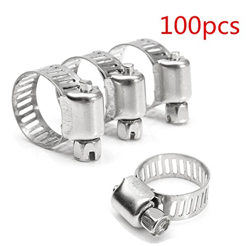 New 100Pcs 1/45/8 Inch Hose Clamp Screw Band Worm Drive Pipe Clips