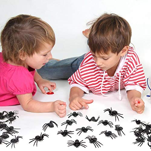 Koogel 50 Pcs Black Plastic Spiders Toy, Halloween Prank Realistic Scary Spiders Toy for Halloween Decorations Great Party Favors