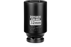 ZOYAKKI 1/2" Drive x 32 mm Deep 6 PT Impact Socket, CR-MO,1/2-inch Drive 6 Point Axle Nut Socket for Easy Removal of Axle Shaft Nuts (Metric 32MM)