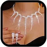JEWEKY Long Rhinestone Necklace and Earring Set Silver Wedding Jewelry Sets for Women