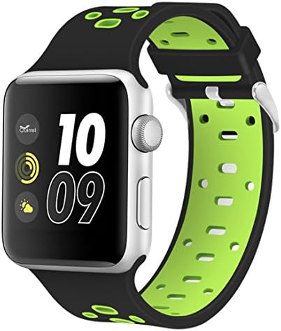 Apple Watch Band, Quirrel 42mm Soft Silicone iWatch Replacement Wristband for Apple Watch Sport &amp; Edition All Series – 42mm Black/Green