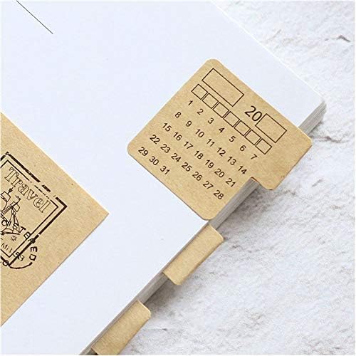 Monthly Calendar Index Sticker, Universal Handwriting DIY Calendar Stickers for Appointment/Planner/Agenda/Bullet/Journal Self Adhesive Tabs, Brown Kraft Paper, 2 PCS(15Tabs)