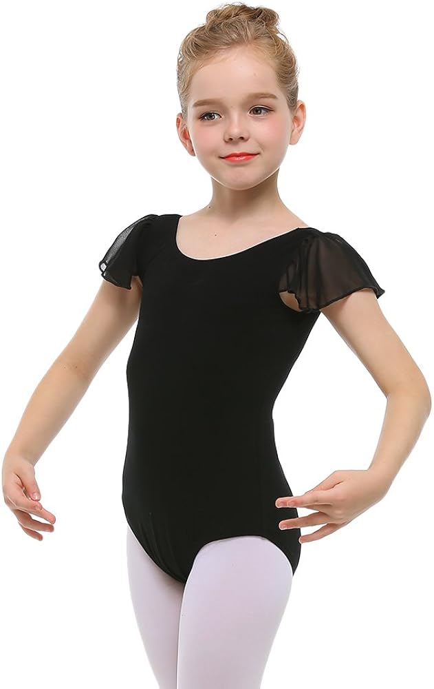 STELLE Girl's Cotton Ruffle Short Sleeve Leotard for Dance, Gymnastics and Ballet: Clothing