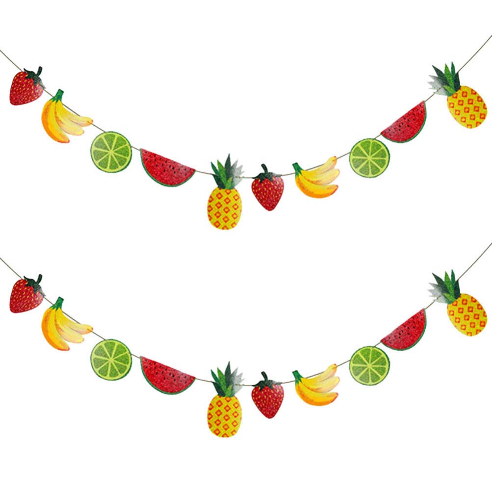 TOYANDONA 2Pcs Summer Fruits Banner Watermelon Banana Kiwi Pineapple Garland Paper Pull Flag Summer Tropical Tutti Frutti Bunting Banner for Birthday Summer Luau Hawaii Decor