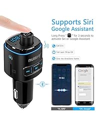 Nulaxy - Transmisor FM Bluetooth para coche, 7 colores LED retroiluminado Bluetooth adaptador de coche con carga QC3.0, compatible con Siri Google Assistant, USB Flash Drive, tarjeta microSD, manos libres kit de coche   NX09 negro