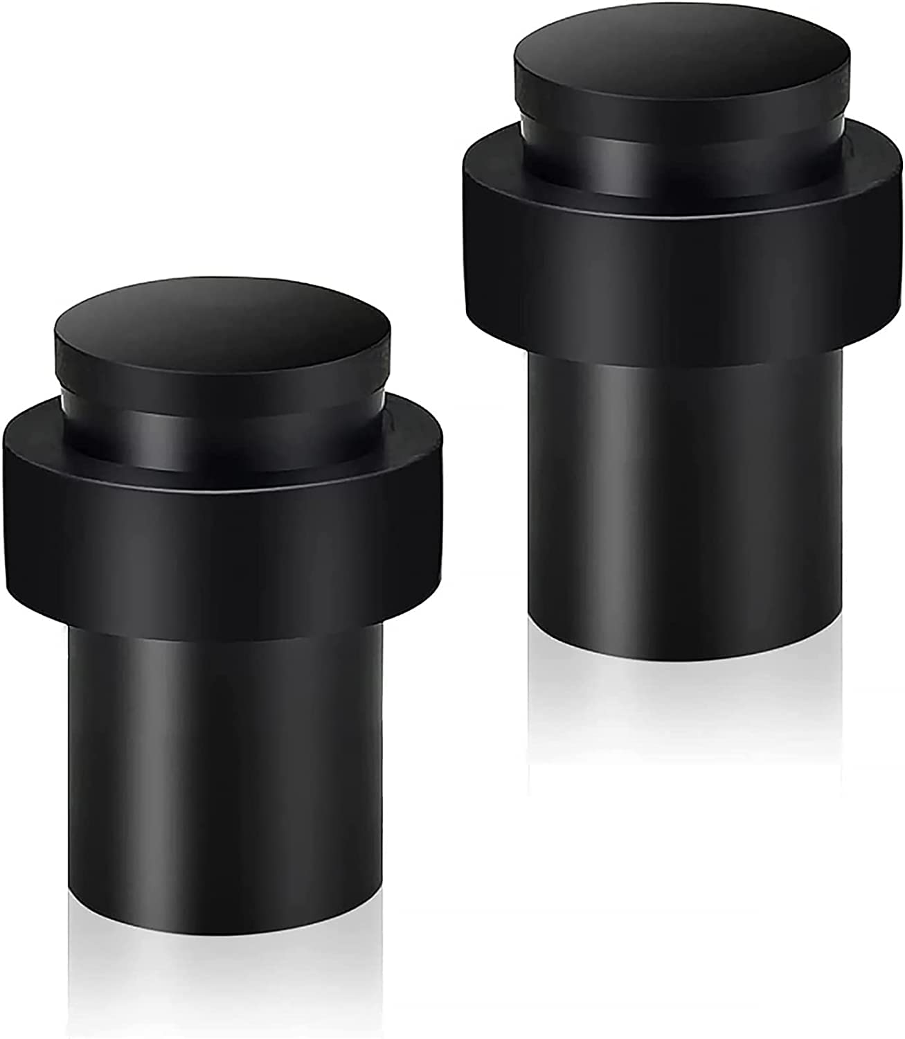 Door Stoppers, Floor Door Stops Black, 2 Inch(50mm) Stainless Steel, Modern Commercial Heavy Duty Solid Door Holder with Soft Rubber Bumper, Cylindrical Floor Mount Doorstops