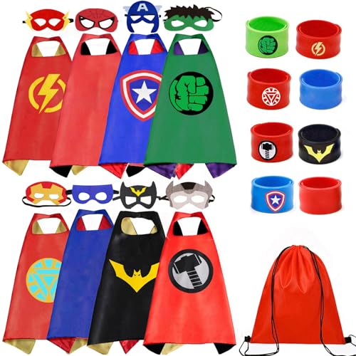 KARAZZO Superhero Capes Set and Wristbands Kids Costumes Halloween Christmas Cosplay Dress Up for Boys Girls
