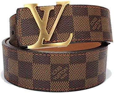 Brown-Gold fashion leather metal buckle belt (110cm)