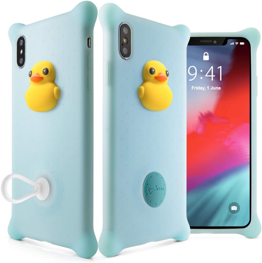 Bone Phone Bubble Case for iPhone XS/X, Drop Protection Shockproof Silicone Case with Ring Holder Cute Cartoon Kids Girls Women Design for iPhone XS/X (Patti Duck)