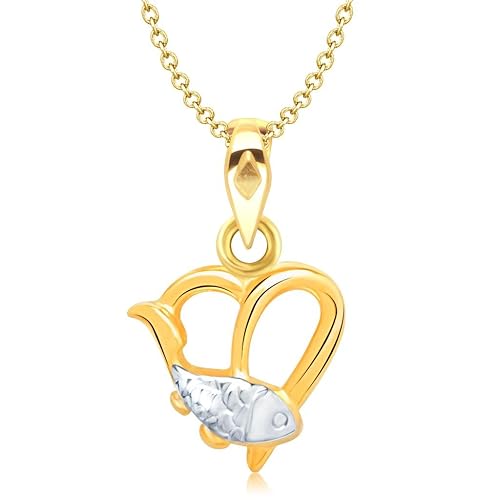 Vina Jewels Valentine Fish Design Heart Shape Gold and Rhodium plated Pendant - P1185G [VKP1185G]