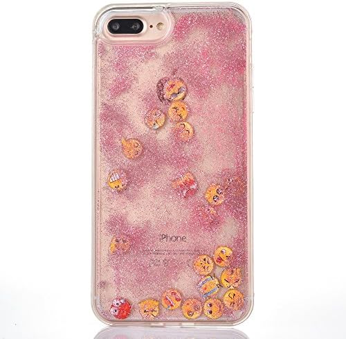 7 Plus Cute Funny Liquid Case, GreenDimension [Cartoon Funny Emoji] Bling Glitters Pink Sequins Hybrid Hard PC Back + Soft TPU Silicone Rubber Bumper Flowing Luxury Quicksand Case for iPhone 7 Plus
