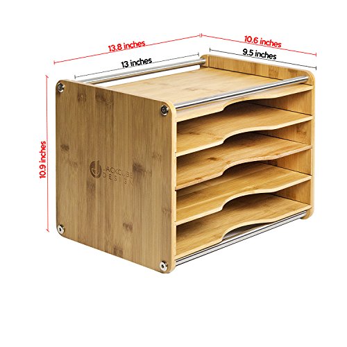 JackCubeDesign 5 Tier Bamboo Office Document File Organizer Desktop Mail Letter A4 Paper Sorter Tray Cabinet Holder Storage Box with Stainless Steel Protection(14 X 10.6 X 10.9) - :MK388A
