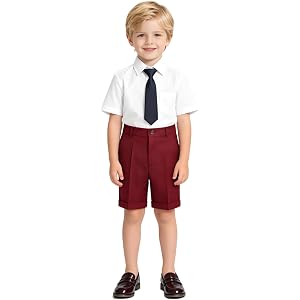 1-15Y Uniform Shorts for Boys Kid Dress Casual Shorts School Outfit Flat | Front Solid Adjustable Waist Quick Dry Chino Botto