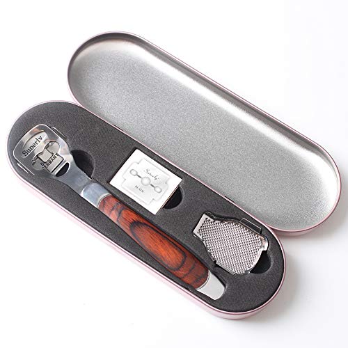 Connie Cona Foot Callus Shaver Remover for Feet Professional Wood Handle with 10Pcs Replacement Refill Blades (Pink Tin Case and Color Box Pack)