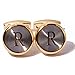 HJ Men's 2PCS Fashion Dazzle Tuxedo Shirts Platinum Plated Cufflinks Initial Letter 2 Color A-Z (Gold R), Small