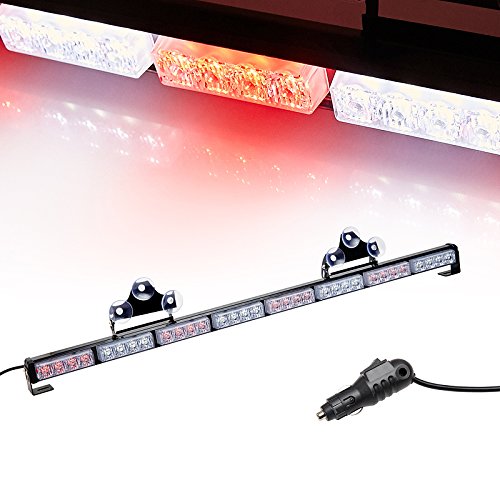 V-SEK LED Hazard Emergency Warning Tow Traffic Advisor Flash Strobe Light Bar with Cigar Lighter and Suction Cups (35.5", White/Red)
