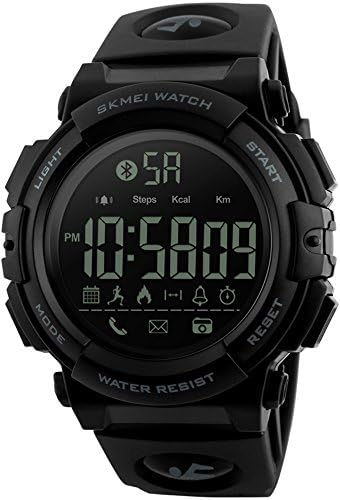 Mens Digital Watch Pedometer Call Remind Data Storage Blue-Tooth Calorie Record Waterproof Smart Watches (Black)