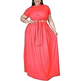 Womens Sexy Plus Size 2 Piece Dress Outfits Short Sleeve Bandage Wrap Empire Crop Tops and Skirt Sets