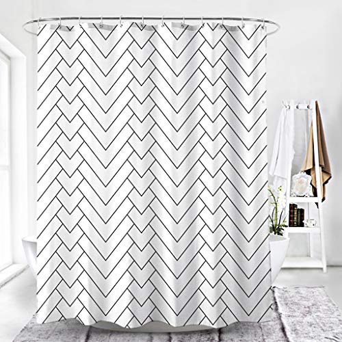 ☀ Dergo ☀Shower Curtain Hotel Quality White Striped Water-Repellent Mold Resistant Fabric Shower Curtain