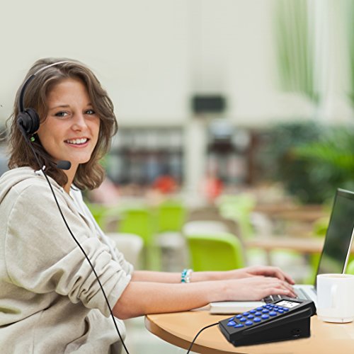 Corded Phone with Headset,Valoin Hands-free Corded Telephone with Noise Cancellation Headphone& Compact Dialpad for Call Center House and Office Business (Blue-B)