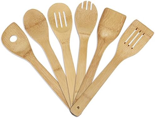 Bamboo Utensil Set, Annstory 6 Piece Bamboo Wood Nonstick Cooking Utensils Bamboo Spoons and Spatula Utensil Set - Bamboo Wood Nonstick Cooking Spoons for Kitchen
