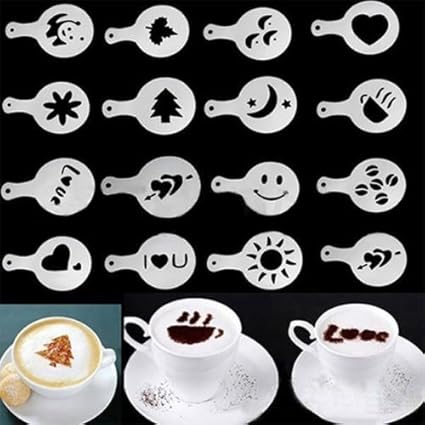 Amazon Com Latte Art Stencil For Coffee 16pcs Mold Coffee