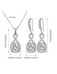 AMYJANE Juego de joyas de cristal para mujer   Plata de ley cuadrada circonita cúbica CZ para novia collar pendientes conjunto para boda novia damas de honor cumpleaños joyería de moda conjunto