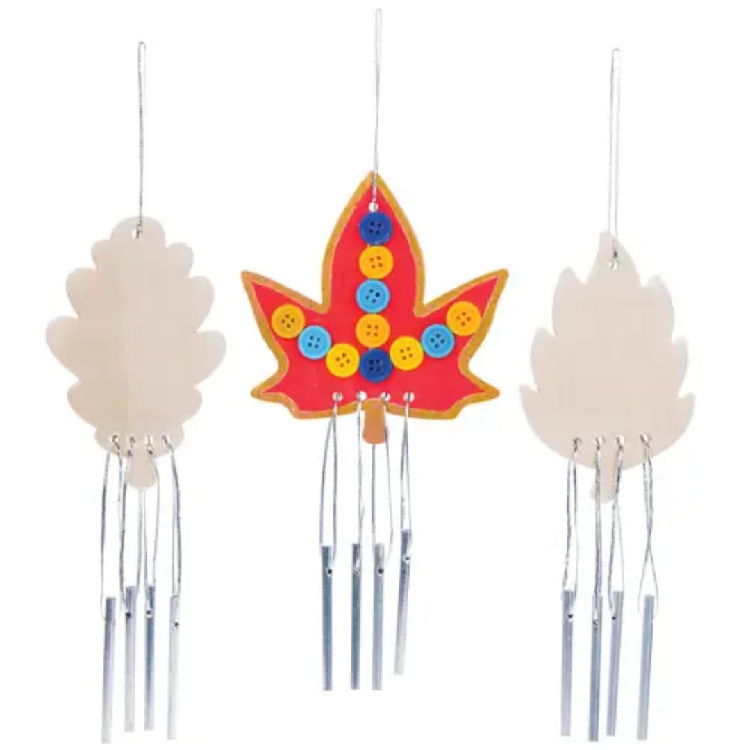 Baker Ross AV366 Leaf Wooden Windchimes - Pack of 4, Perfect for Children to Design and Decorate