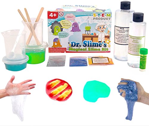 Dr. Slime s Magical Slime Kit - The Ultimate DIY Slime Making Kit - Slime Supplies to Make Glow in the Dark, Clear, Glitter and Color Changing Slime - Slime Containers Included