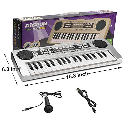 SAOCOOL Kids Keyboard Piano, 37 Keys Standard Size Multifunctional Electronic Organ Musical Kids Piano Teaching Keyboard with USB Function for Children Birthday Gift (Silver)