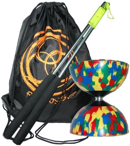Mr Babache Harlequin Diabolo Set - 4 Col with Aluminium Handsticks and Firetoys Bag