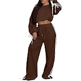 acelyn 2 Piece Outfits for Women Off Shoulder Jogging Sweatsuits Long Sleeve Crop Top Wide Leg Pants Matching Sets Tracksuit