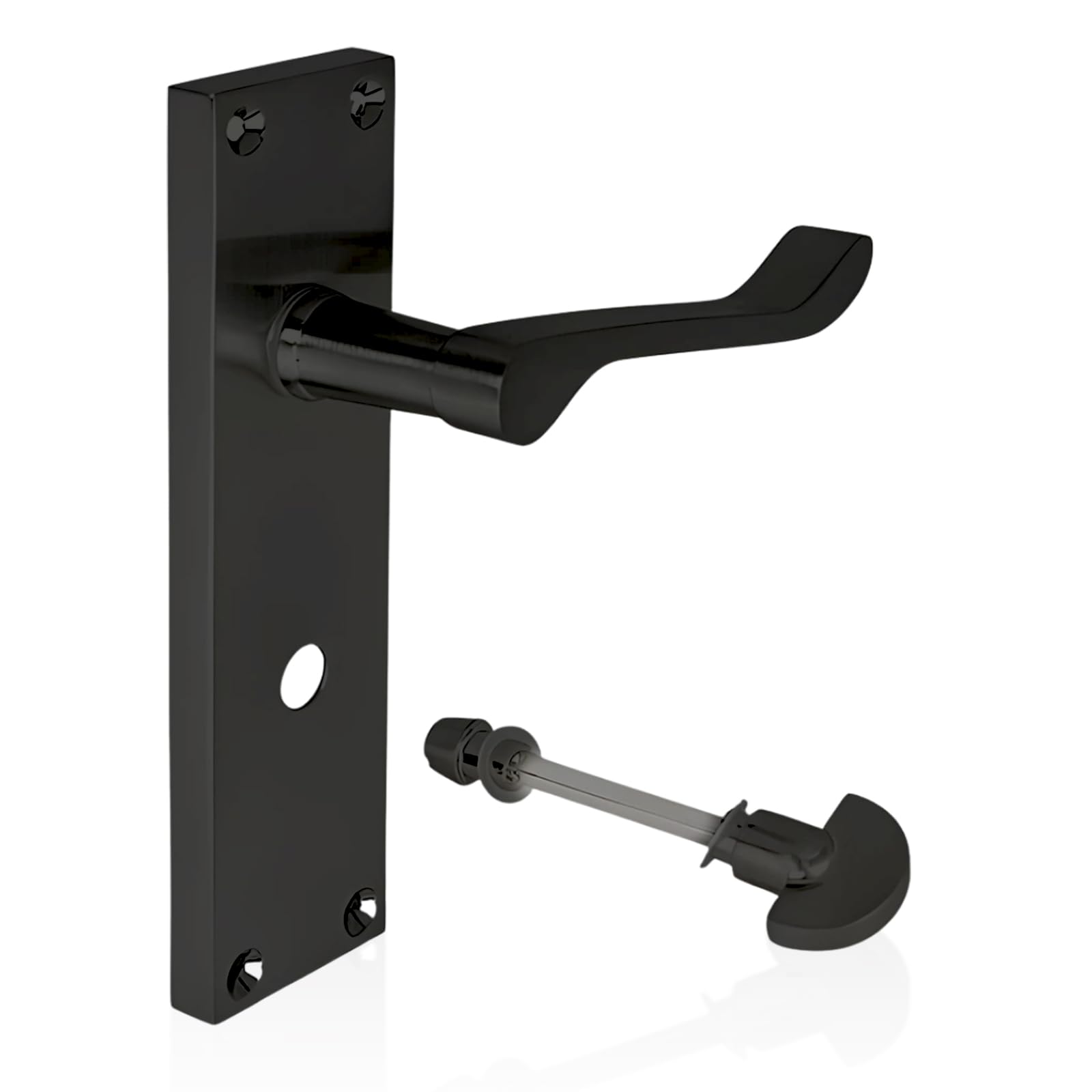 HANDLESTORE Victorian Scroll Bathroom Door Handle Set Matt Black Lever on Backplate with Spindle & Screws — image 1