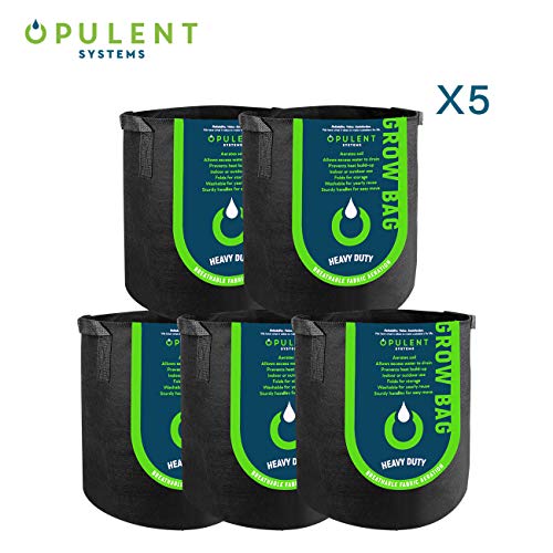 OPULENT SYSTEMS 5-Pack 3 Gallon Grow Bags Heavy Duty Thickened Nonwoven Fabric Containers for Potato/Plant Growing Pots with Handles (Black)