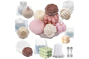 6pcs DIY Candle Making， Silicone Candle Making Mold, Including 50 Wicks, 2 Wick Holders, Yarn Ball Bubble Candle Mold, Rose S