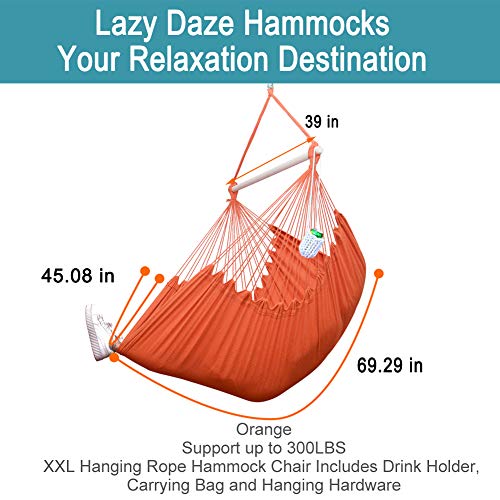 Lazy Daze Hammocks XXL Hanging Rope Hammock Chair Swing Seat with Drink