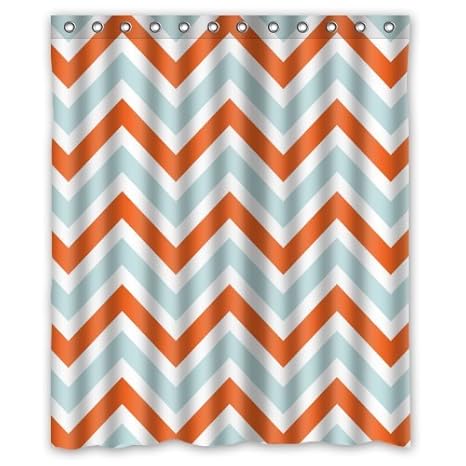 Amazon Com Chevron Shower Curtain Light Blue Orange And White