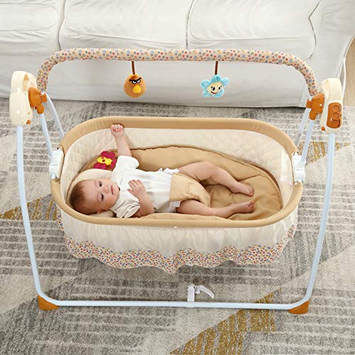 CBBAY Electric Cradle Baby Swing Bed Automatic Bassinet Baby Basket Newborn Crib Rocking Multifunction Music Cradle Baby Supplies Product (Yellow)