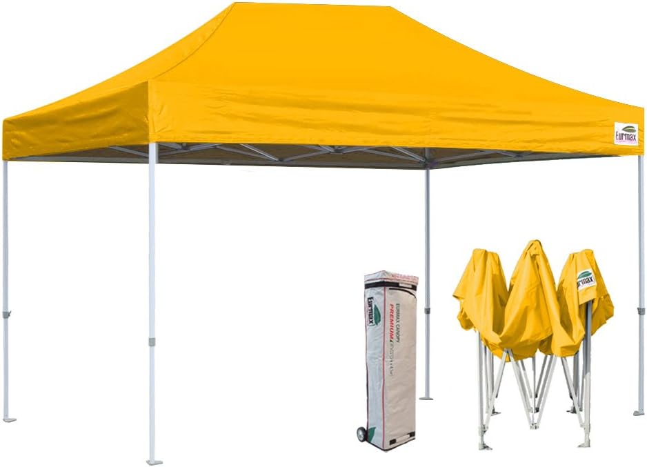 Eurmax 10x15 Ft Premium Ez Pop up Canopy Instant Canopies Shelter Outdoor Party Gazebo Commercial Grade Bonus Roller Bag (Gold)