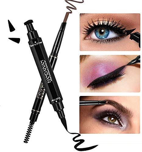 Wing Eyeliner Stamp- Double-sided Winged Eyeliner Pen, Waterproof Smudgeproof Long Lasting Liquid Eyeliner Pencil, Vamp Style Wing, with Eyebrow Definer Pencil - Dark Brown