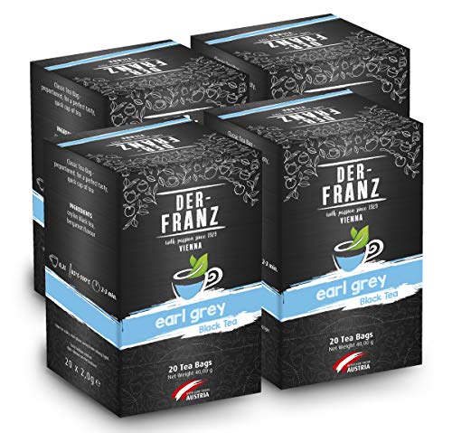 Der-Franz Schwarztee „Earl Grey“ in klassischen Teebeuteln, 4 Packungen (80 Teebeuteln x 2,0 g)