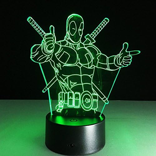 Prestar 3D Optical Illusion Led Night Desk Lamp 7 Colors Changing with USB Cable (Deadpool)