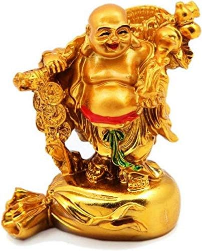 VIRSAA Feng Shui Laughing Buddha Sitting On Dragon Blessing Good Luck Decorative Showpiece for Good Fortune, Success & Prosperity (Standing Buddha)