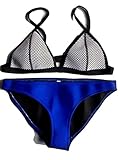 FLORAVOGUE Women Neoprene Bikini Mesh Triangle Set Bathing Suits Blue Medium