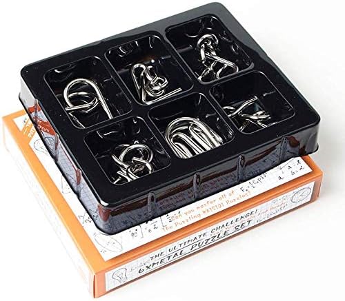 Shopaholic Metal 6pcs Puzzle Toys Learning Education Materials Toy IQ Mind Brain Teaser for Adults Children Gift (Orange Box)