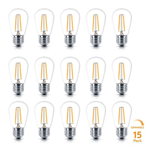 Brightech Ambience PRO LED S14 2 Watt Soft White 2500K Dimmable Bulb - Equal To 20-25W Incandescent Bulbs - Outdoor String Lights - Edison-inspired Exposed Filaments Design- 15 Pack - E26 Base