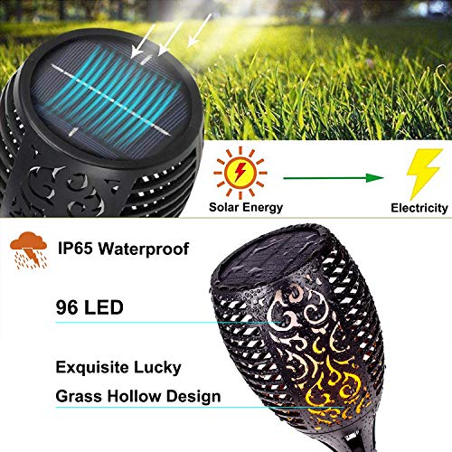 Solar Lights Outdoor Upgraded, Waterproof Solar Torch Light With Flickering Flame Lights Outdoor Solar Spotlights Landscape Decoration Lighting 96 LED Dusk to Dawn Auto On/Off Security Torch Light (4)