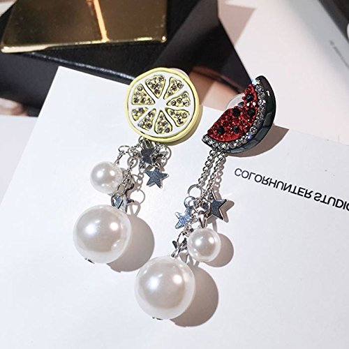 usongs 2018 asymmetric pearl earrings five-pointed star fruit watermelon with lemon elegant tassel earrings new